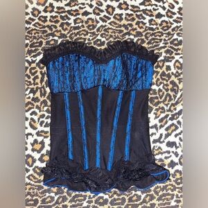 Elegant Black and Blue Lace Corset